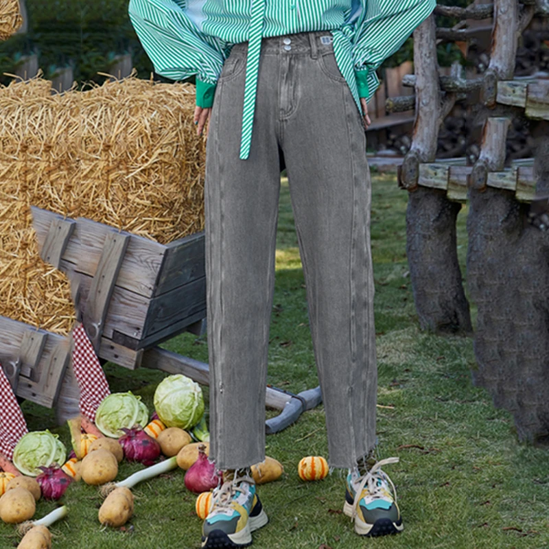 32268【觅系列】开叉做旧牛仔裤