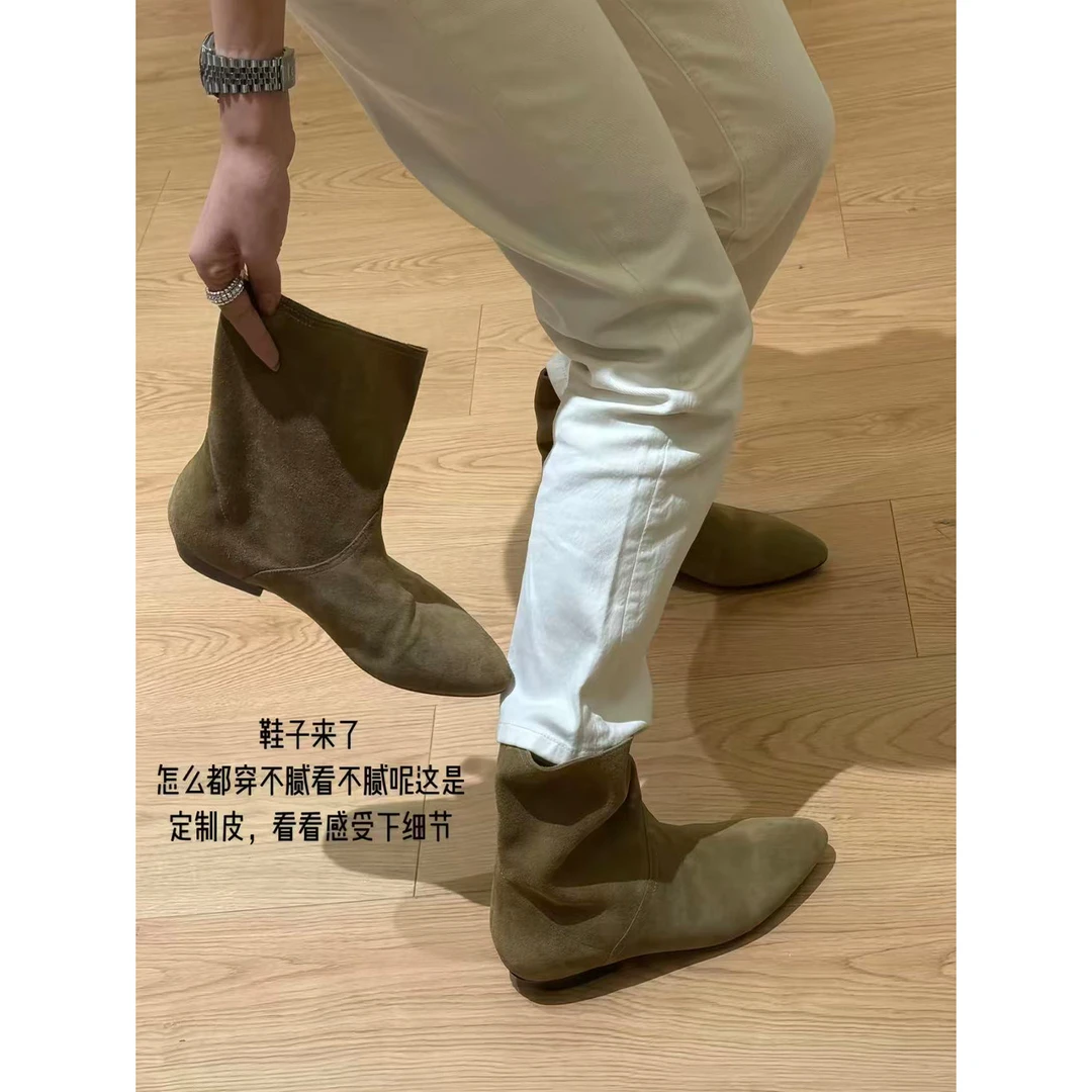 KEEP KAPU靠谱【堆堆靴】胎牛反绒牛皮内里尖头中筒短靴KP253792