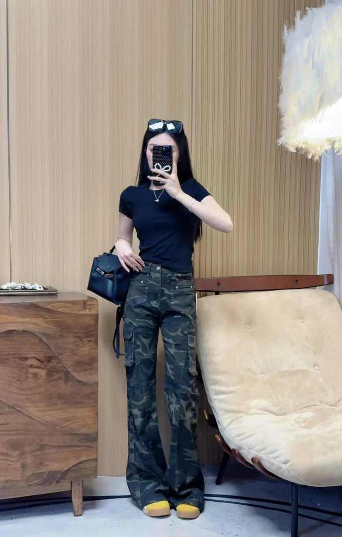 【海南简爱】迷彩直筒宽松工装牛仔裤显瘦 6651