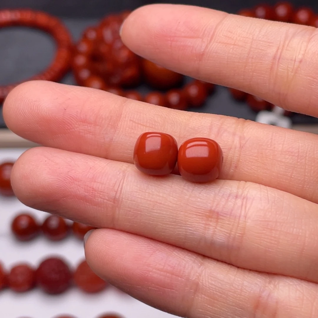 南红玛瑙未镶嵌手串8mm满肉瓦西偏锦红老型对珠