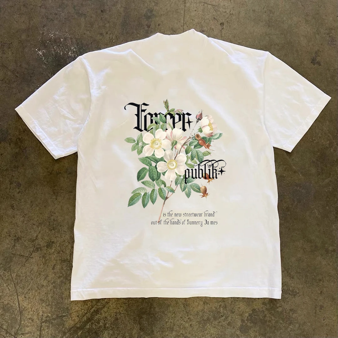 潮流青春活力热门绿色花百搭简约热门国潮街头风230G纯棉印花短袖