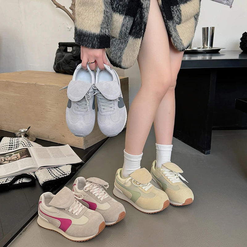 2025春夏季新款休闲厚底女鞋时尚翻盖德训鞋女百搭透气运动阿甘鞋