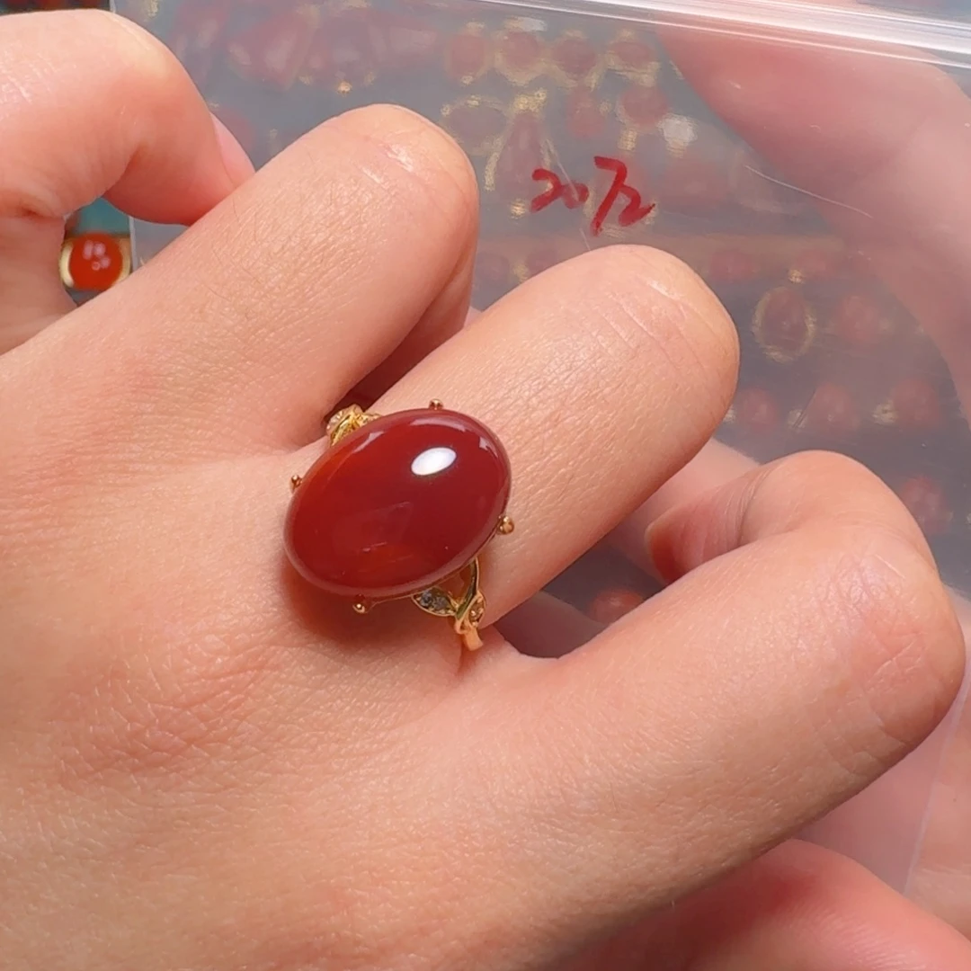 银S925镶嵌戒指南红玛瑙
