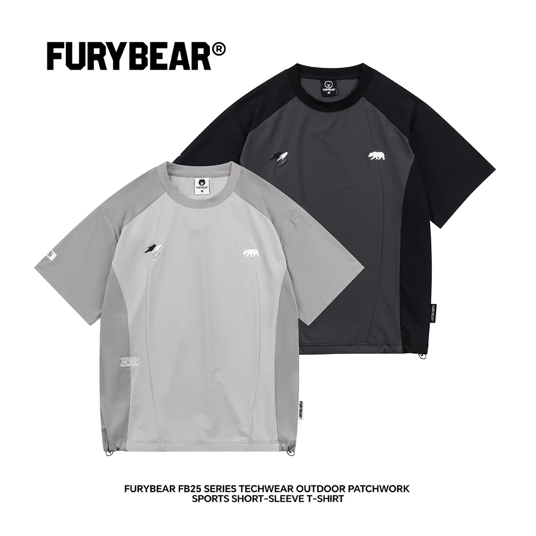 FURYBEAR熊怒FB25系列黑色灰色机能户外速干拼接短袖T恤