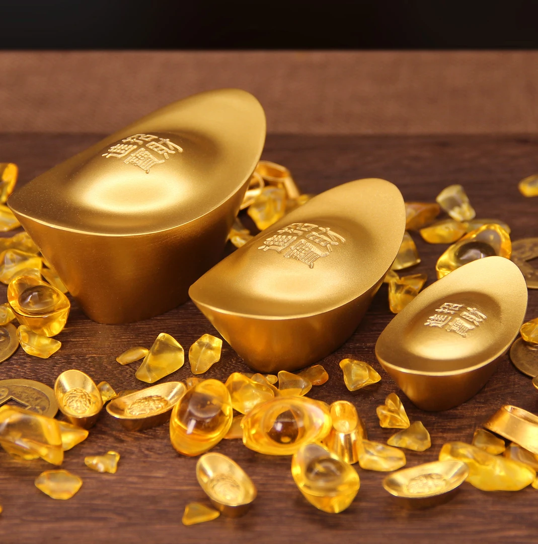 纯黄铜《砂金元宝》鎏金元宝仿真金元宝砂金元纯黄铜元宝摆件