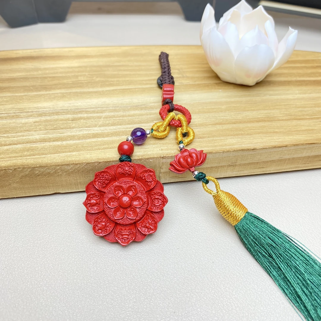 含辰砂工艺品高含量朱砂红砂设计款莲花八宝莲花钥匙扣爆款包挂