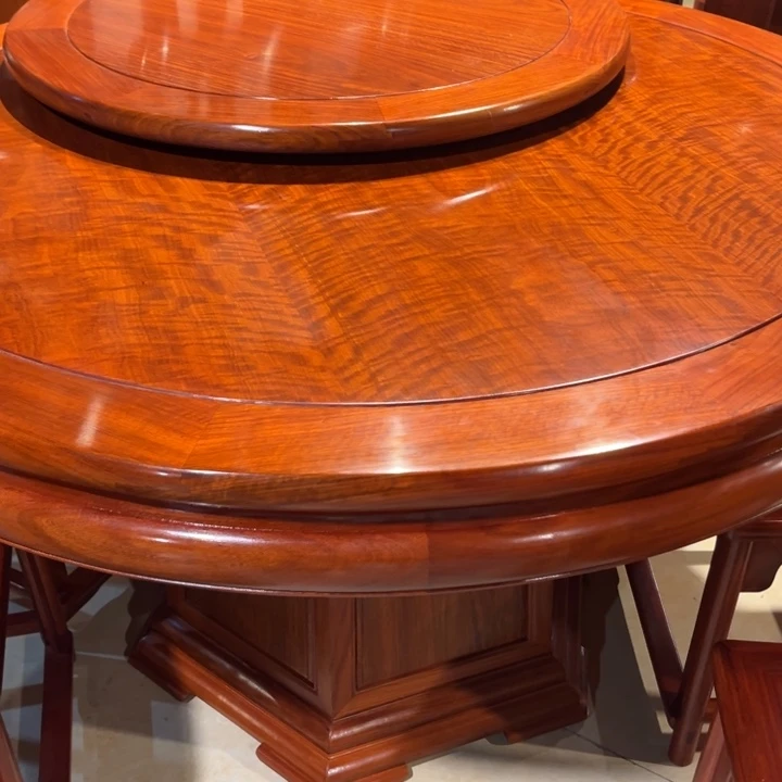 春***子花梨木类案台缅甸花梨木圆餐桌