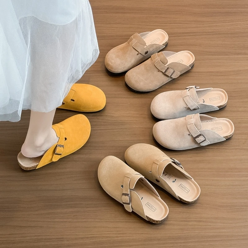 牛皮版~厚底软木勃肯鞋女夏外穿2025春秋新款增高博肯包头半拖鞋