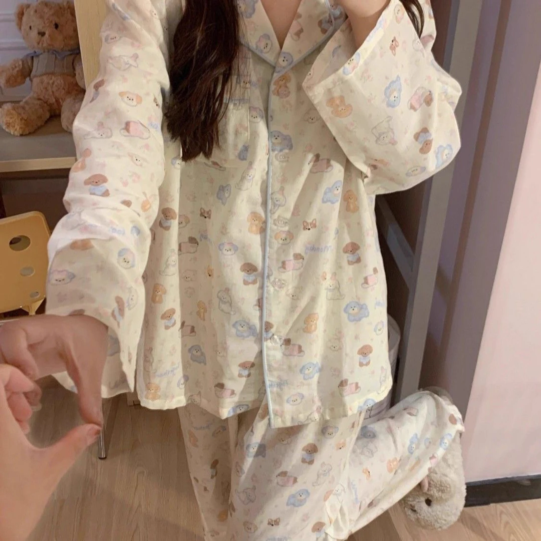 趣味可爱小狗印花睡裤女春秋夏季宽松休闲家居裤可外穿遛弯长裤