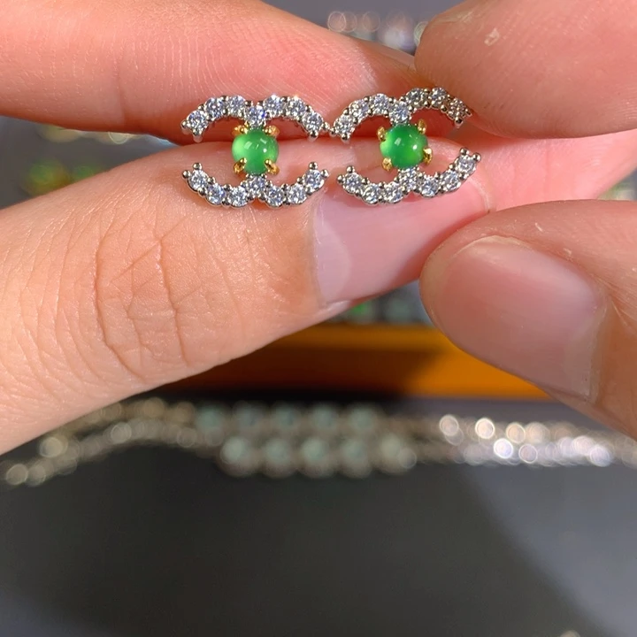 翡翠银S925镶嵌耳饰耳饰