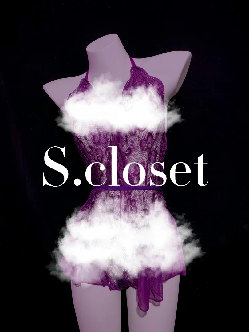 【S.closet】-暗夜花姬-紫色韵味挂脖蕾丝深V睡裙女