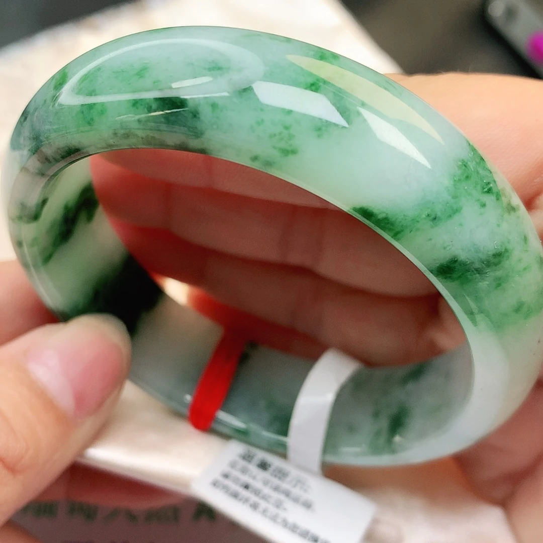 未镶嵌手镯翡翠A货翡翠老坑飘绿花宽轮胎170号