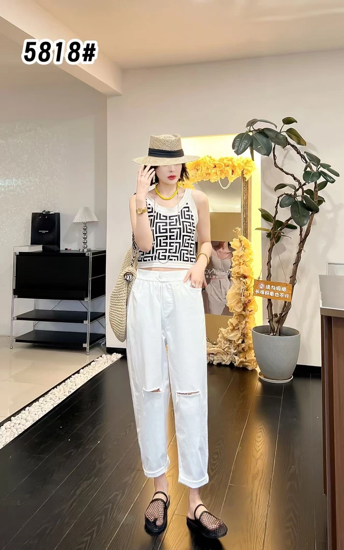 【Dmm】简约夏日破洞老爹裤巨显瘦大码女裤5818