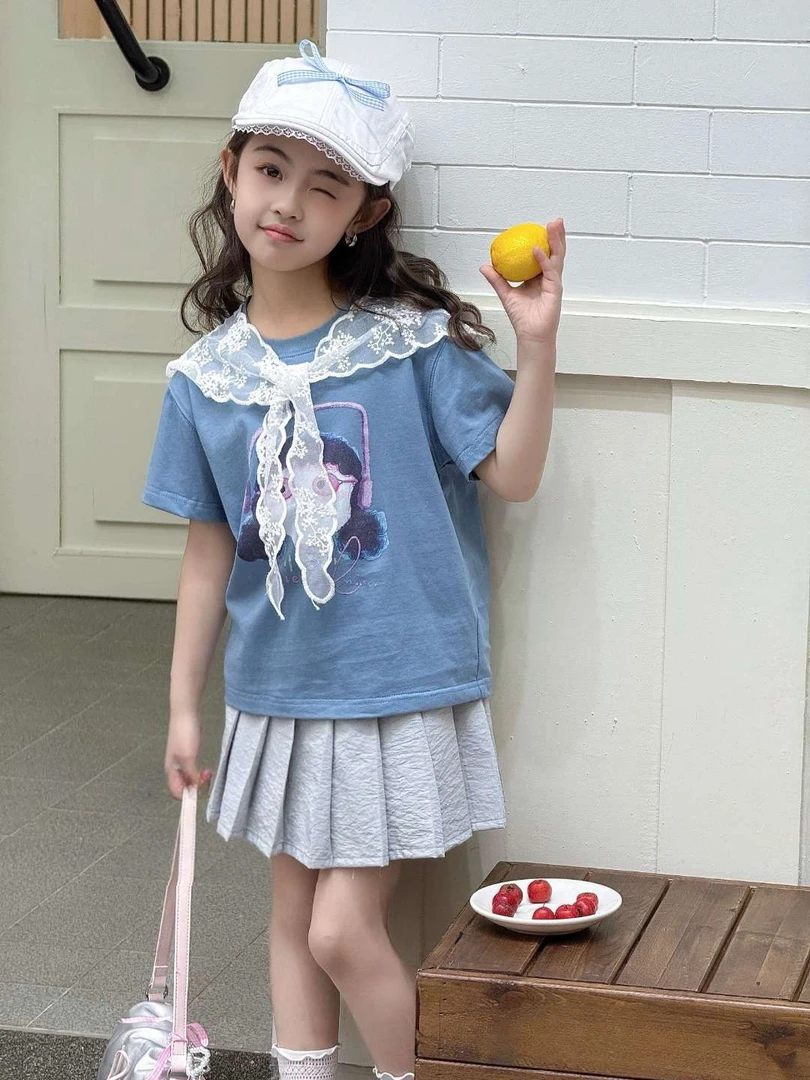 潮童蕾丝披肩短袖3322