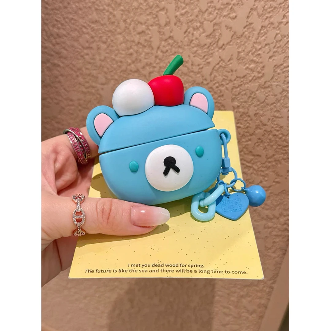 可爱卡通樱桃轻松熊AirPodsPro1/2苹果4代/3代无线蓝牙耳机套硅胶