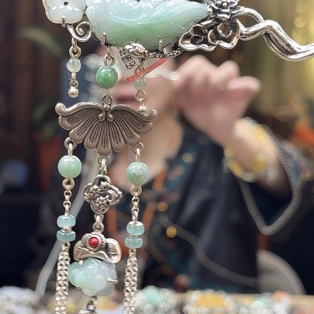 翡翠银S925镶嵌发簪发簪