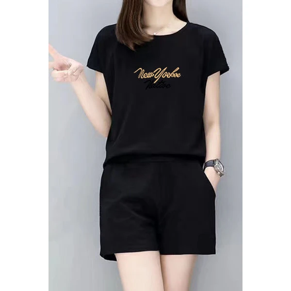 单斤特大码女装夏季短袖上衣服休闲短裤阔腿显瘦运动服
