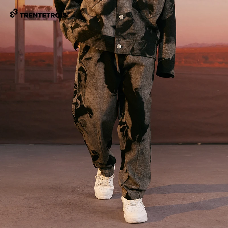 33潮牌复古大码做旧阔腿宽松国潮休闲裤