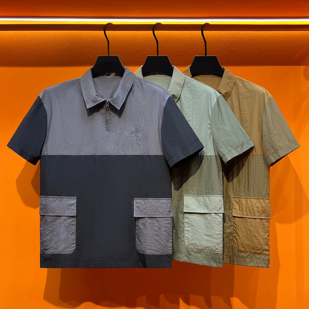 半拉链短袖衬衫男夏季潮牌痞帅日系速干工装半袖休闲翻领Polo衬衣