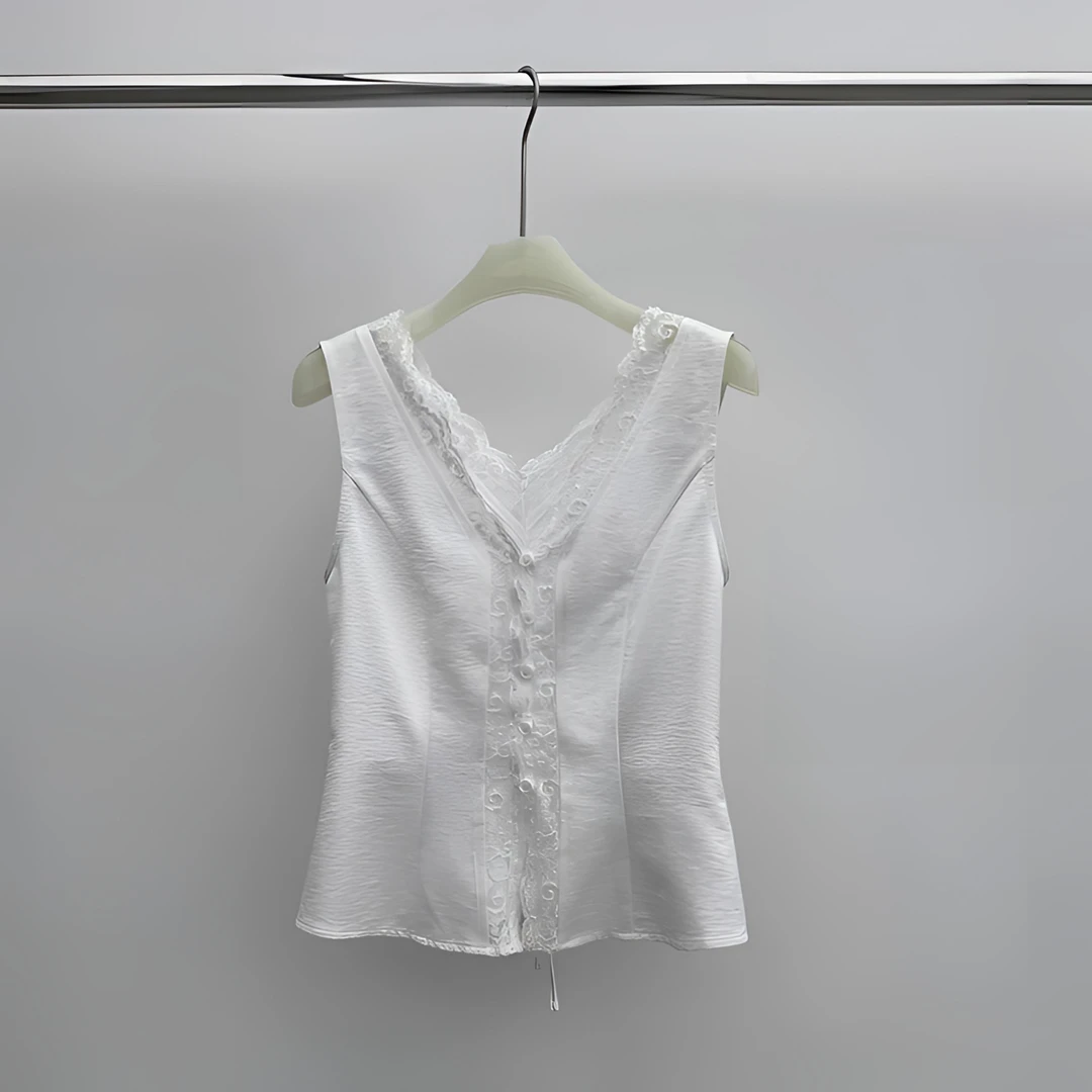 【夜之梦】蕾丝花边V领蕾丝拼接收腰绑带打底女