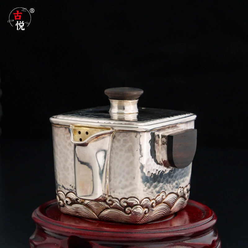 古悦手工艺品 四方海浪盖碗泡茶壶  家用小壶  手工手抓壶约170CC