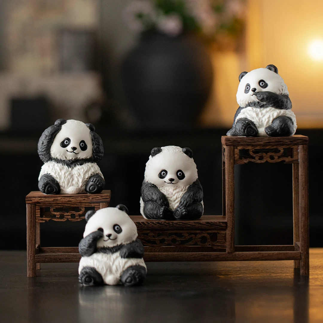 国风陶瓷四不小熊猫摆件创意可爱萌趣客厅书房桌面装饰工艺品礼品