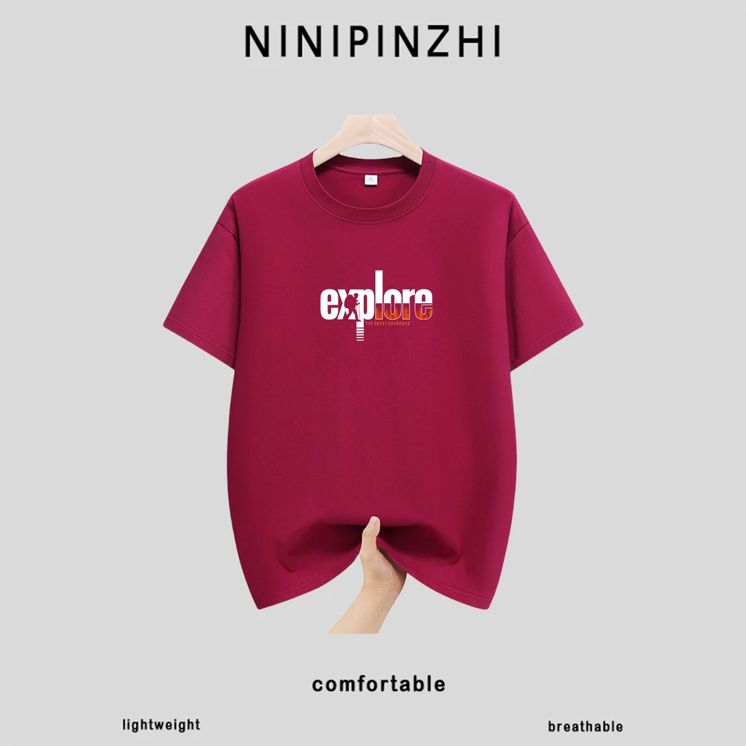 7A抗菌 重磅100%纯棉短袖T恤男女百搭打底衫圆领印花半袖9231