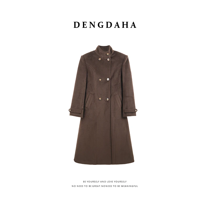 DENGDAHA「复古滤镜」职场轻熟风 女士呢感排扣长款外套HBZW800190