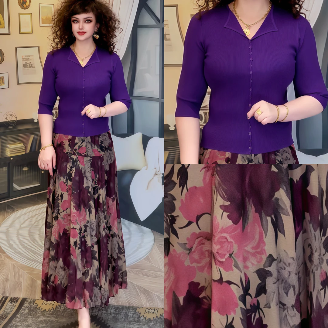 娜孜妮大码辣妈时尚女装 | 翻领设计春夏款两件套