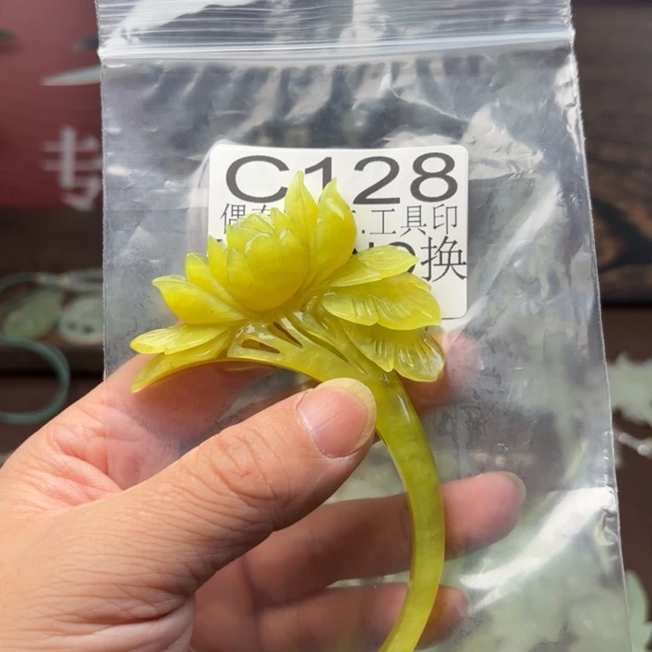 蛇纹石玉发饰合金小***头