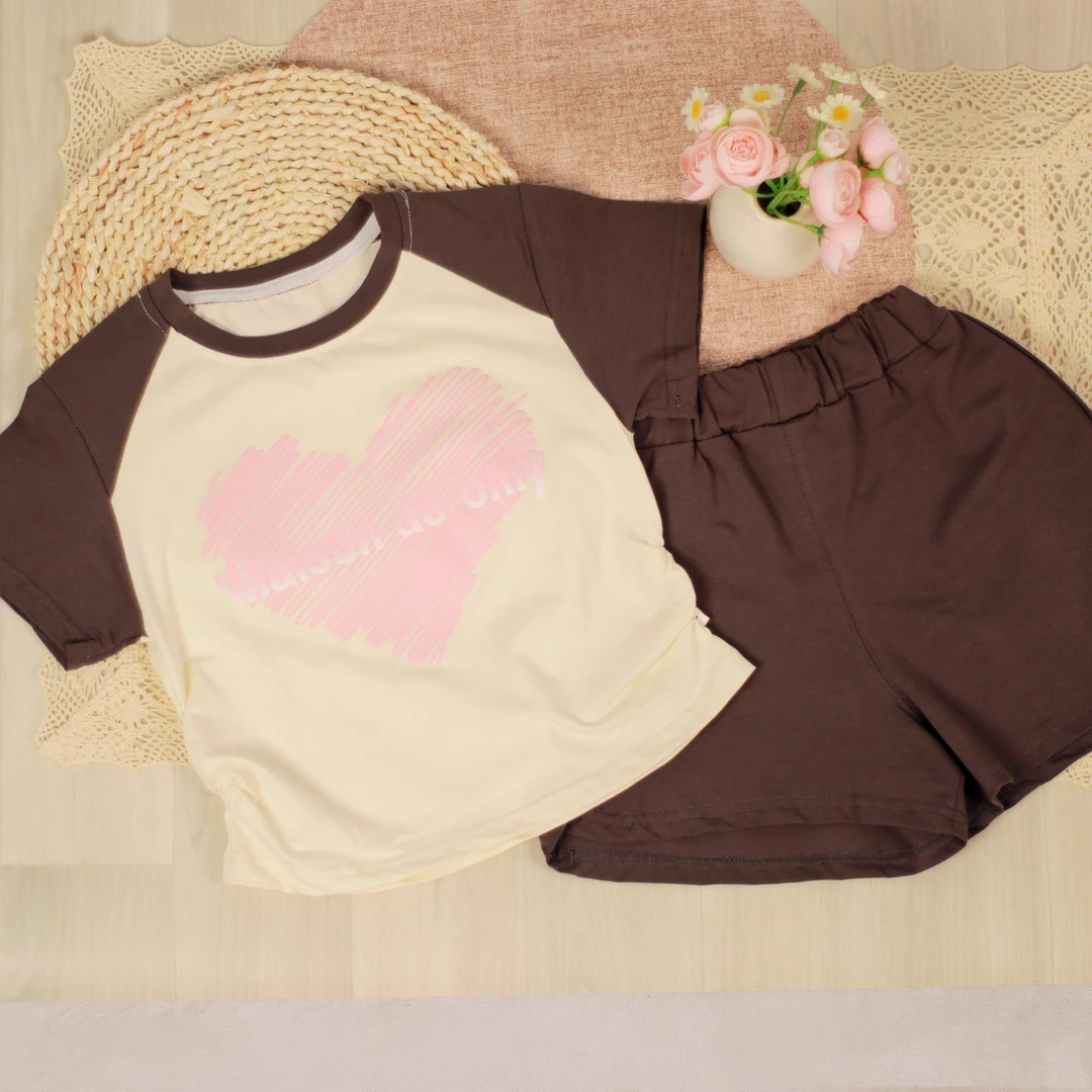 女套头薄款韩版套装运动心形常规休闲拼接时尚印花夏季3000