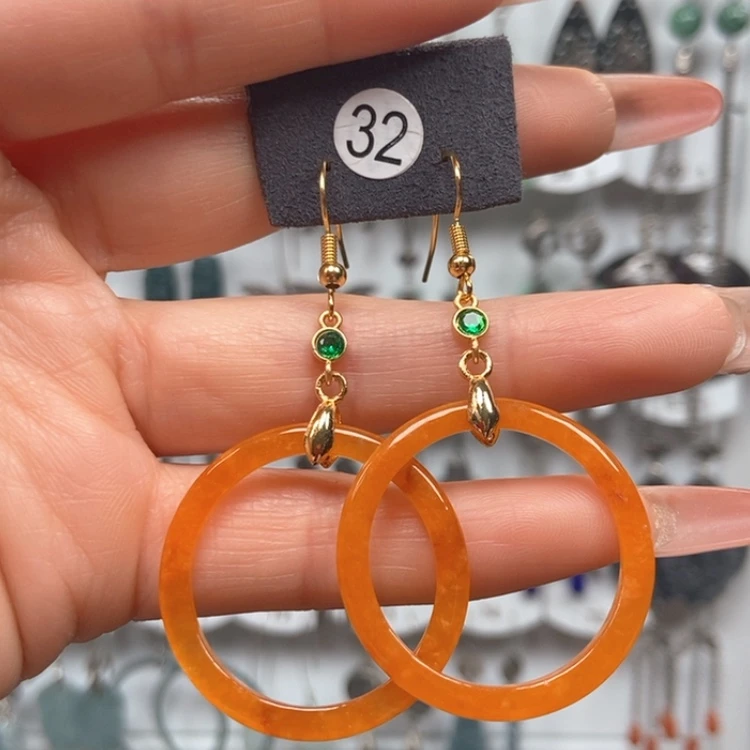 【闪购商品】翡翠耳饰银S925镀金镶嵌优化