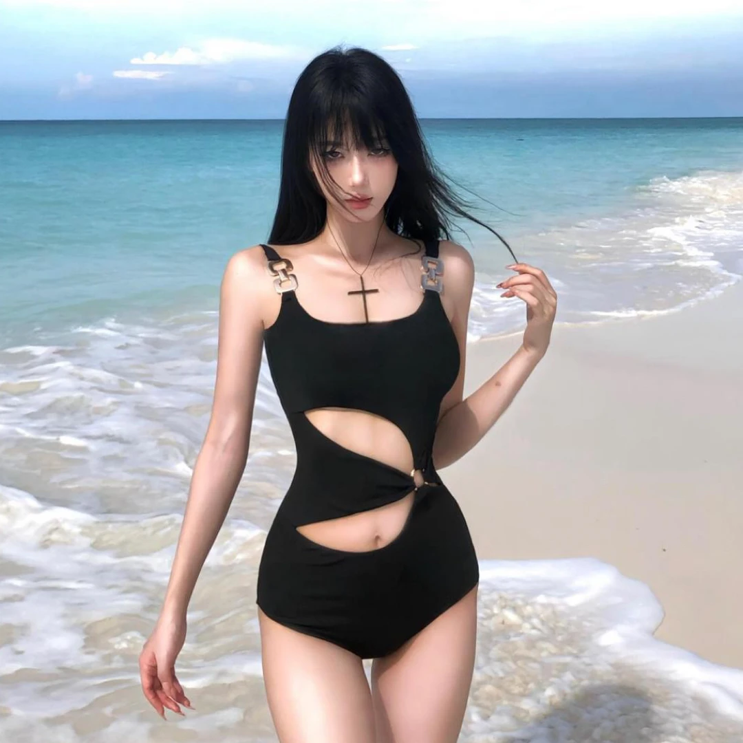 性感镂空露背遮肚显瘦小胸聚拢连体泳衣温泉度假适用夏季