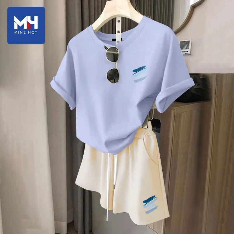 唐狮集团MH休闲套装女2025新款夏季纯棉短袖跑步短裤羽毛球服N