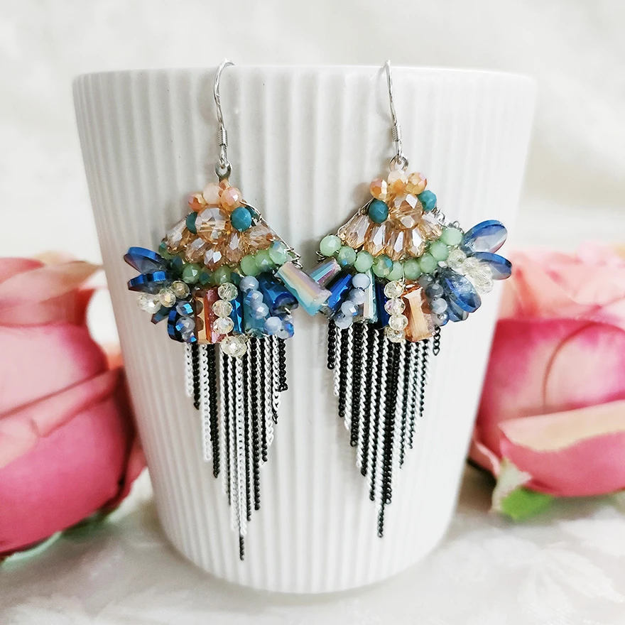 铜合金玻璃耳饰 民族风纯手工气质流苏耳环2282