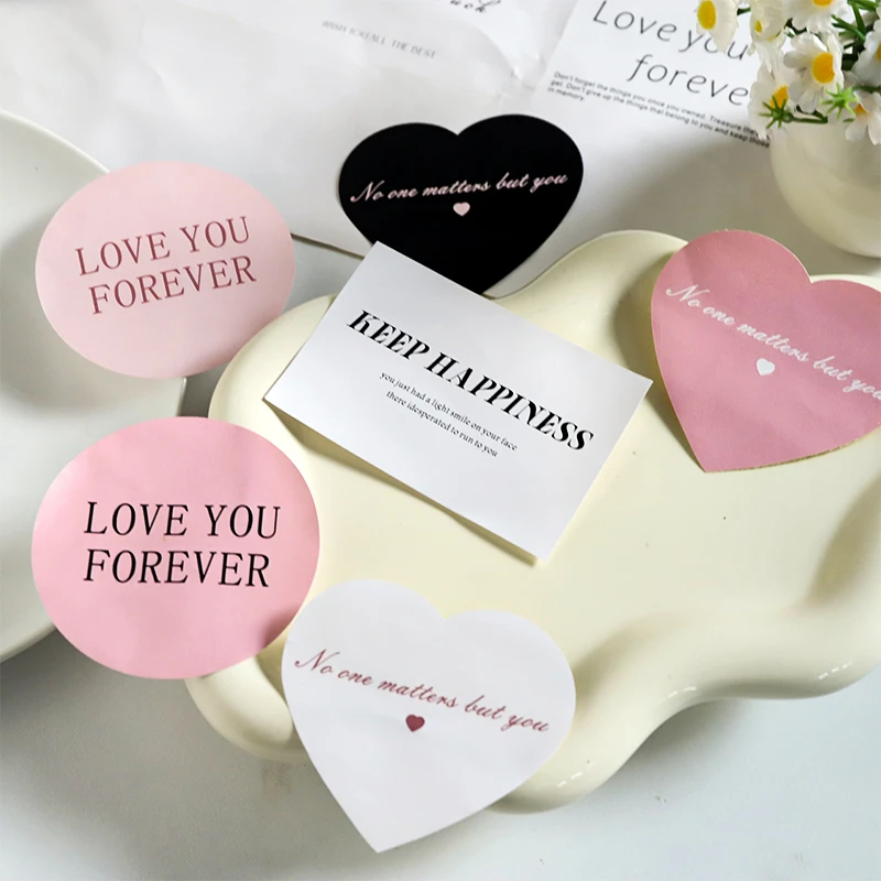满18包邮简约英文卡片爱心不干胶贴纸花束包装配饰礼盒打包装饰