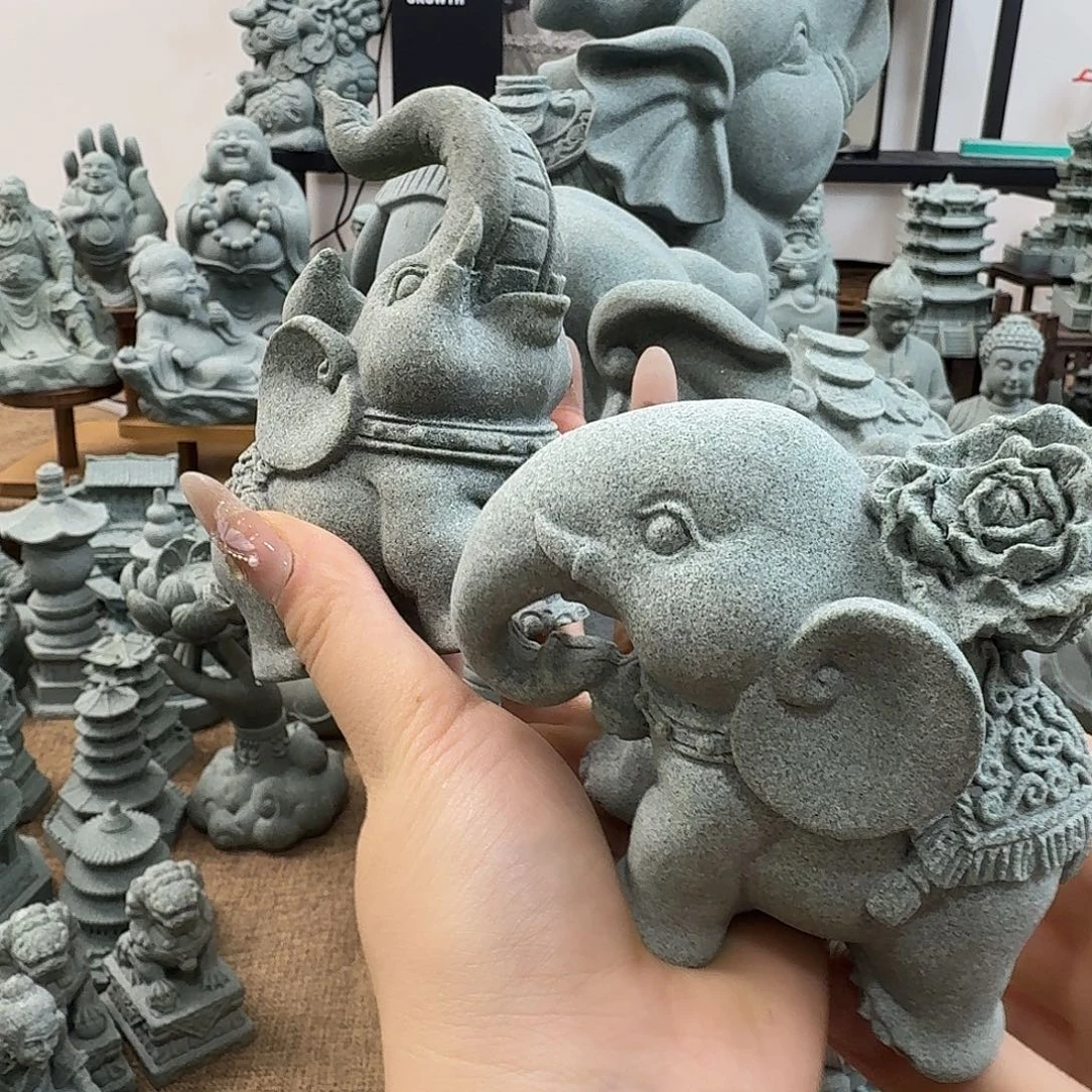 石材青砂石大象小号一对