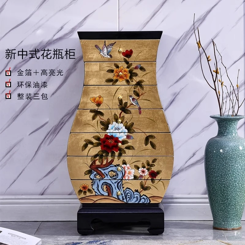 45*35*86美式花瓶柜客厅彩绘七斗柜复古色卧室抽屉装饰多层收纳柜