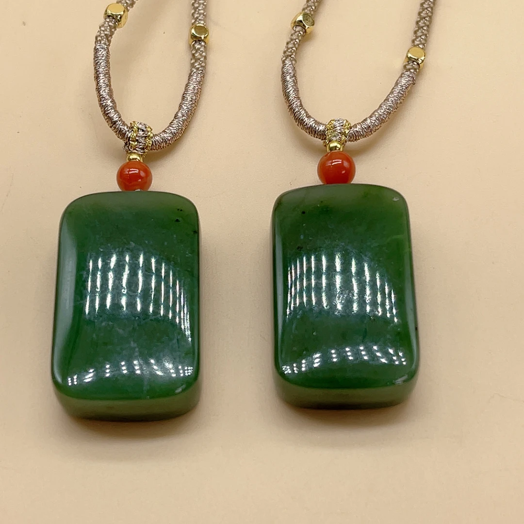 【玉美人】和田玉碧玉平安牌吊坠约卡33（多样性发货拍一发一）