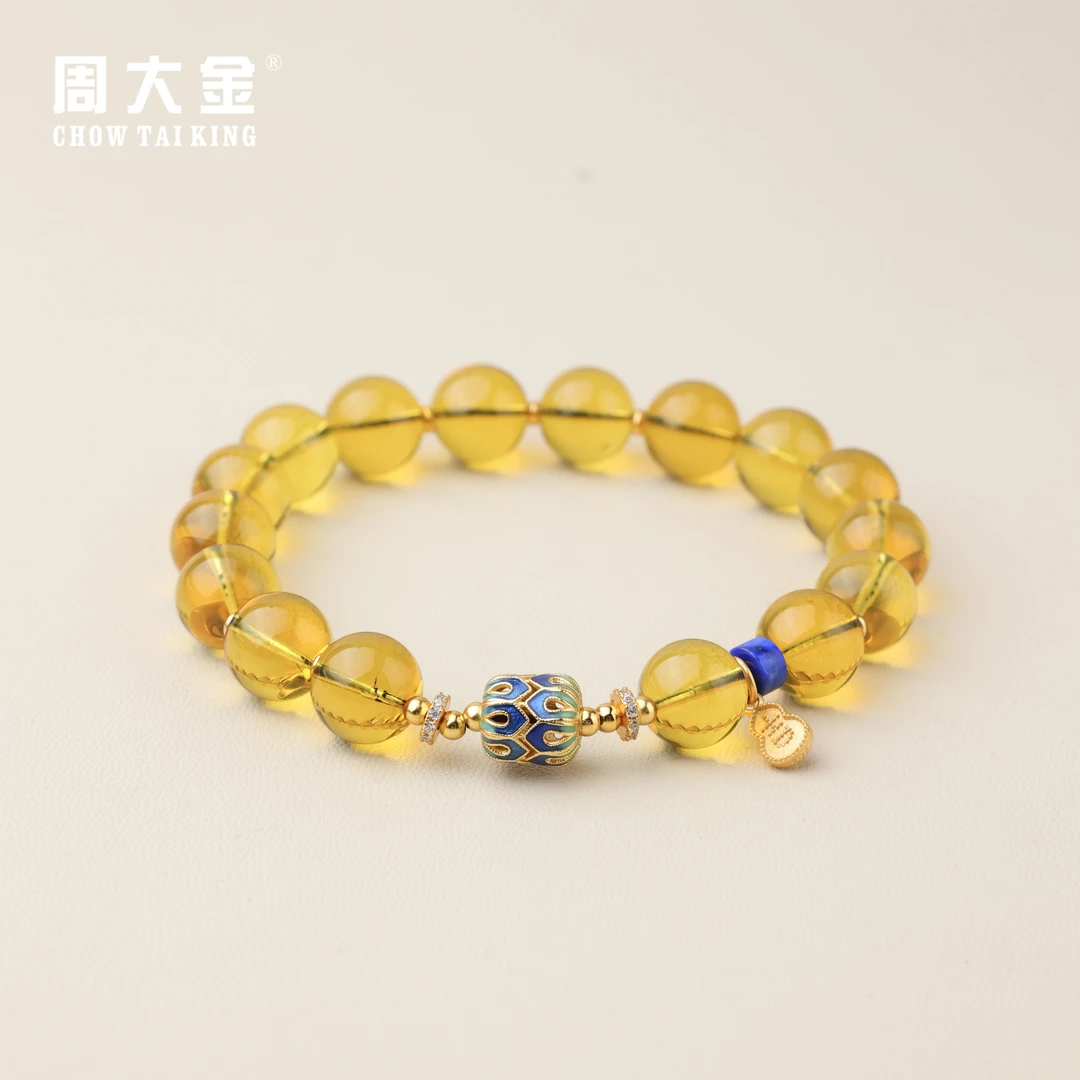 【周大金玉石】S925银琥珀蓝珀圆珠手串-S4421-娟