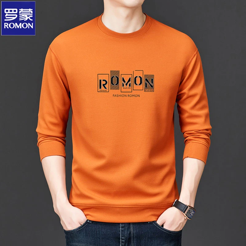 Romon/罗蒙长袖t恤男士圆领卫衣秋季休闲上衣2025新款体恤打底衫