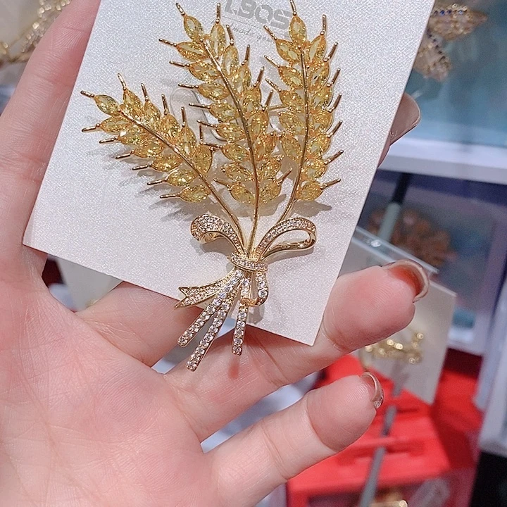 锆石铜合金麦穗胸针 大气上档次