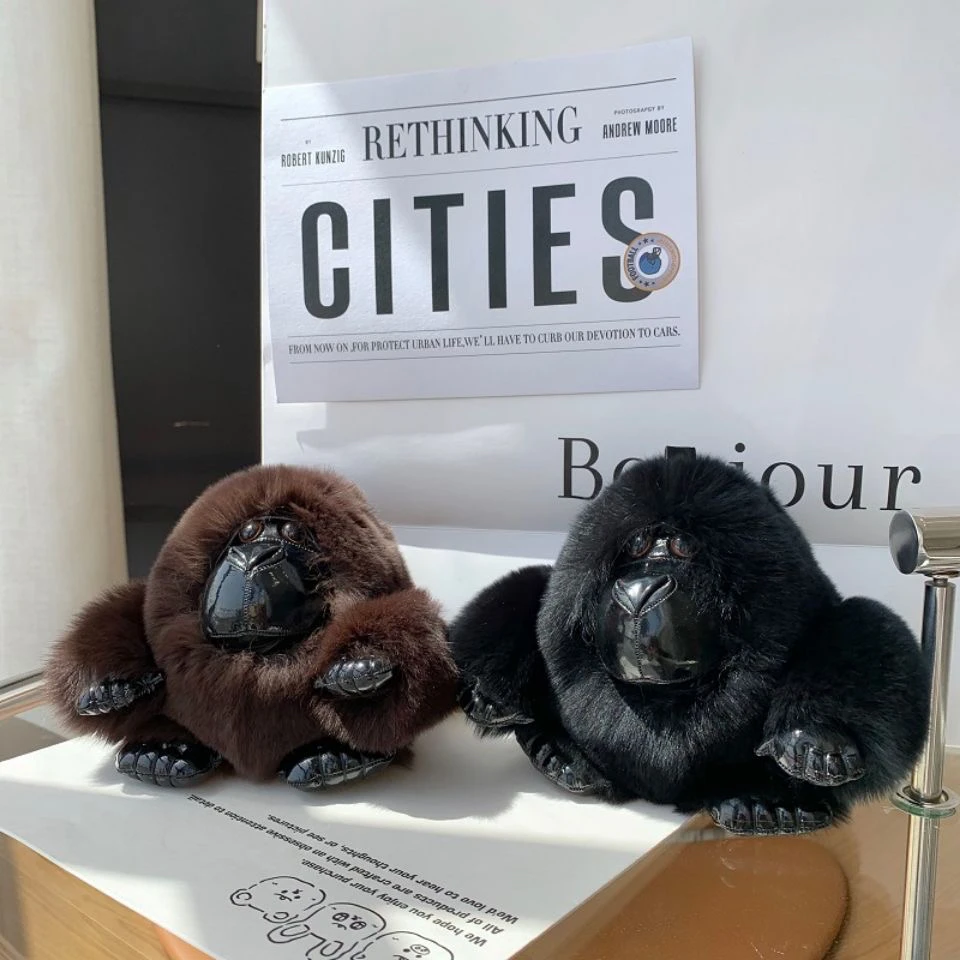 真獭兔毛大猩猩汽车钥匙扣挂件可爱高档毛绒公仔玩偶书包挂饰礼物