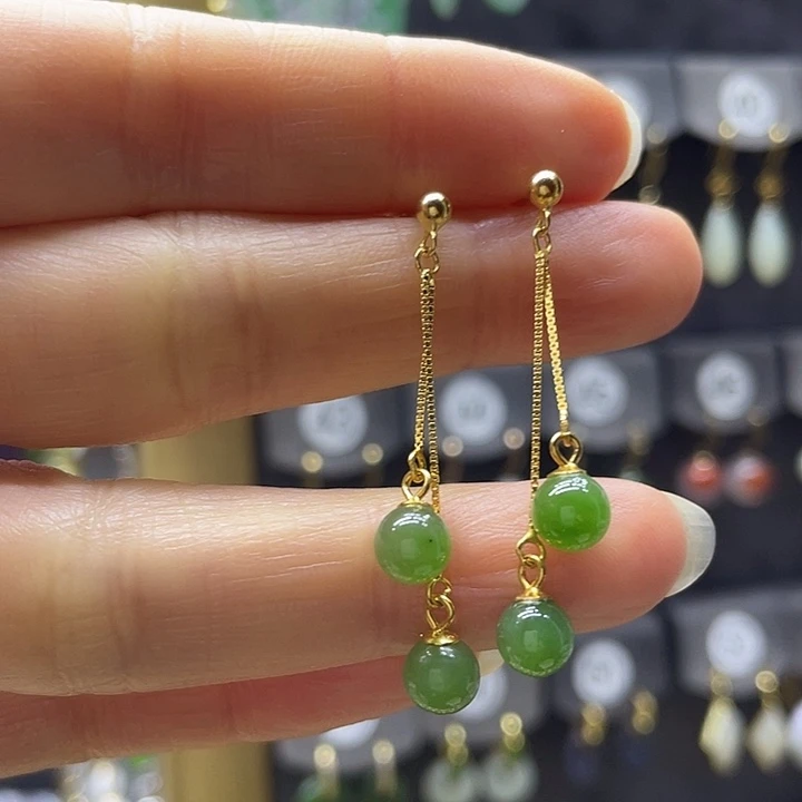 和田玉银S925镶嵌耳饰