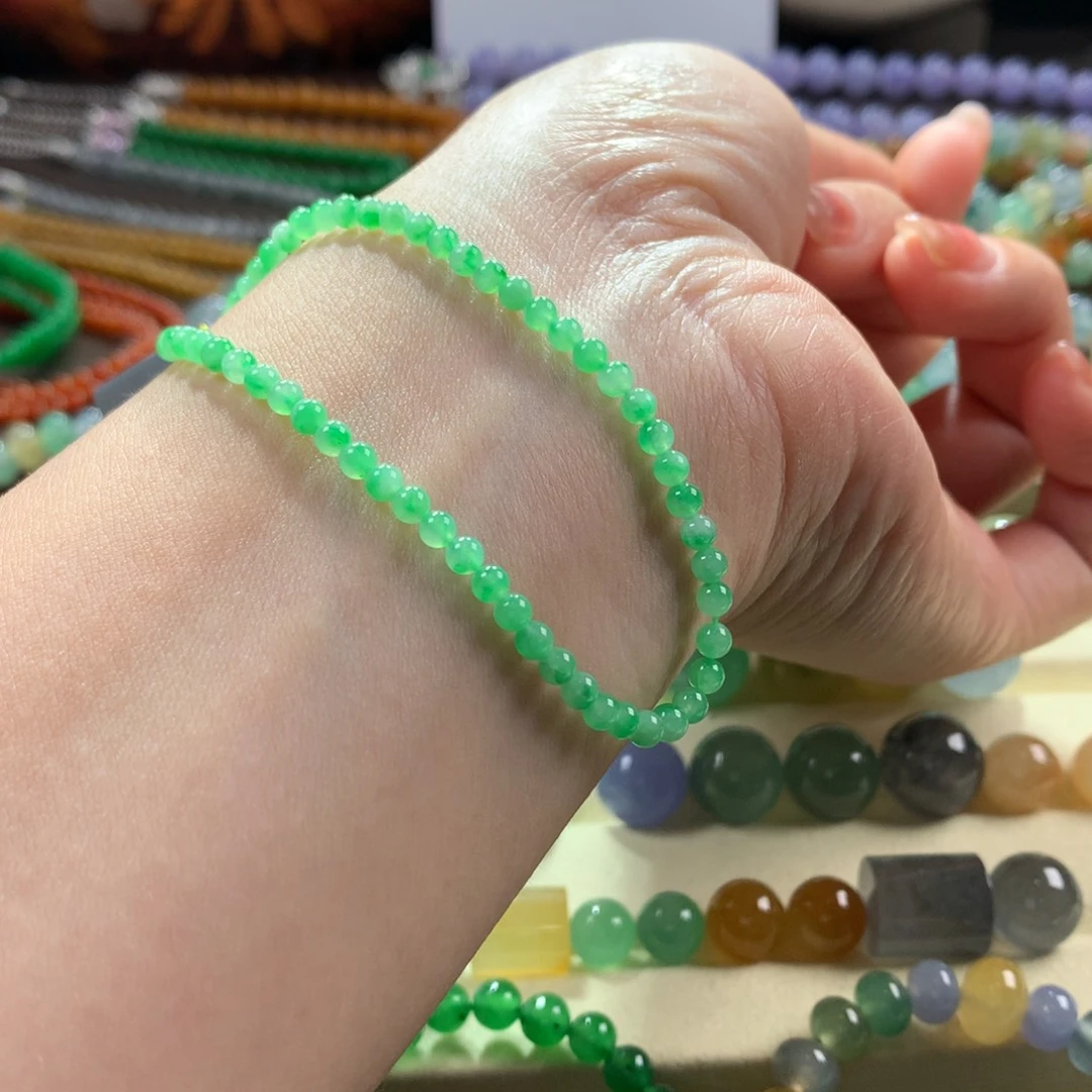 翡翠手链未镶嵌木那甜阳绿小米卡2.5-3