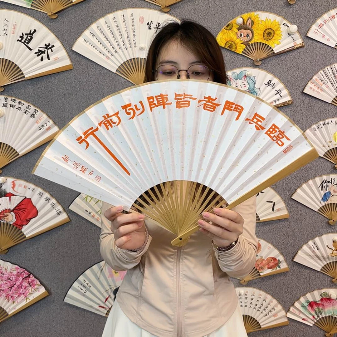 国画95寸玉竹-纯手绘-文玩扇骨（默认粘好）