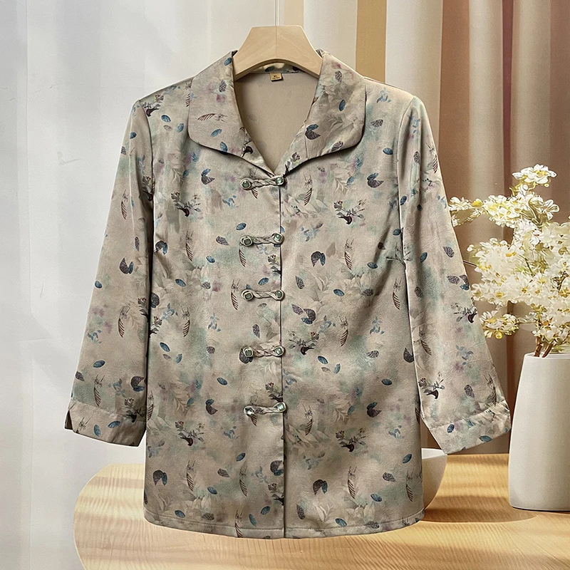 老年人夏装女衬衫奶奶唐装套装中老年女妈妈上衣服夏季老太太衬衣