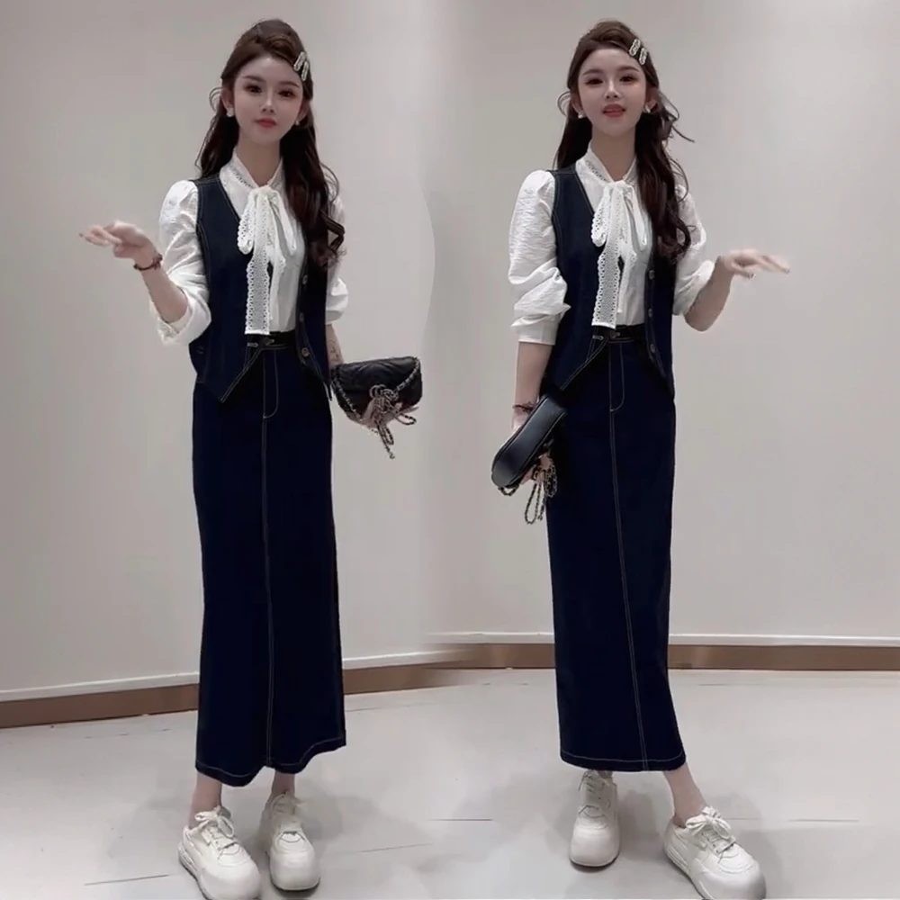 时尚套装女2025春秋新款洋气显瘦减龄牛仔马甲短外套半身裙两件套