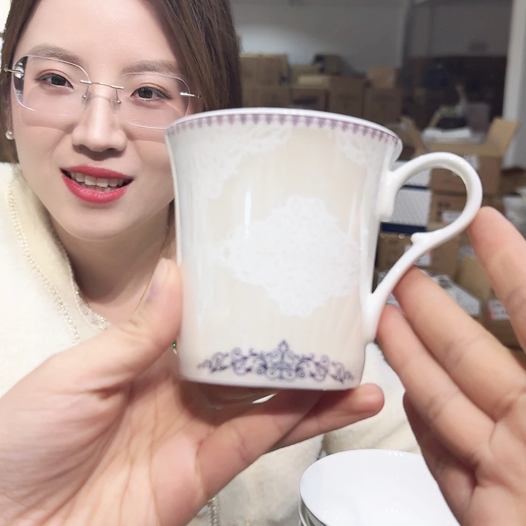 骨瓷高骨马克杯400ml2只外贸尾单