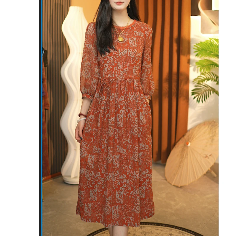 【新款】夏季中袖连衣裙碎花显瘦气质复古宽松中长款印花大码裙子